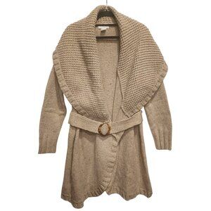 Soft Surrounding Women Beige Chunky Knit Lambswool Duster Belted Cardigan Sz XL